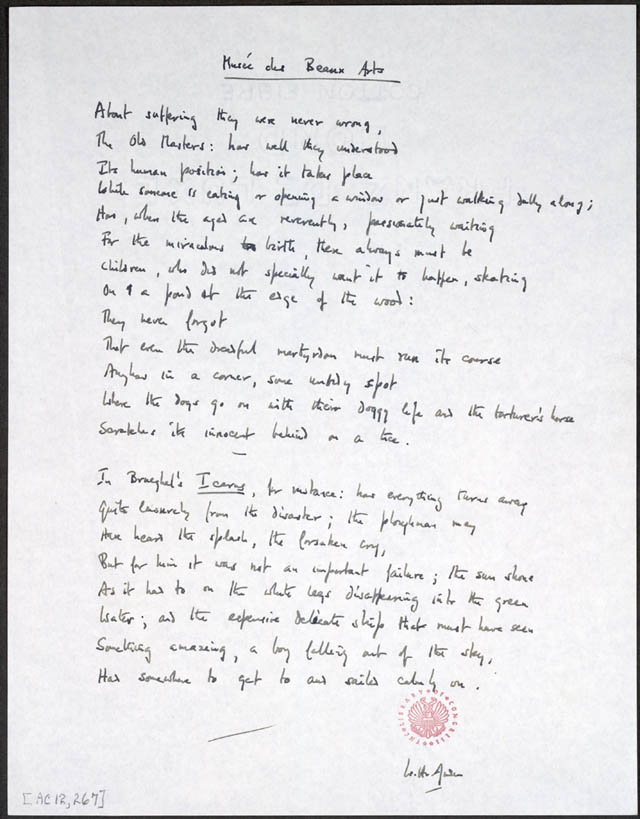 w h auden musee des beaux arts