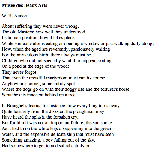 summary of musee des beaux arts by auden